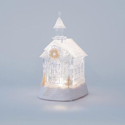 ΠΛΑΣΤΙΚΗ ΕΚΚΛΗΣΙΑ, ΔΙΑΦΑΝΗ, ΦΩΤΙΖΟΜΕΝΗ, ΜΕ ΝΕΡΟ, ΜΠΑΤΑΡΙΑΣ, 1  ΘΕΡΜΟ ΛΕΥΚΟ LED, 11,5x13x21,5cm (600-45703)