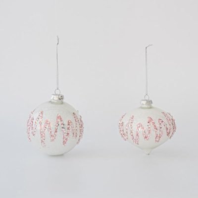 ΓΥΑΛΙΝΗ ΜΠΑΛΑ, ΛΕΥΚΗ ΜΕ ΣΧΕΔΙΑ GLITTER, 2 ΣΧΗΜΑΤΑ, ΣΕΤ 4ΤΜΧ, 10cm (600-45748)