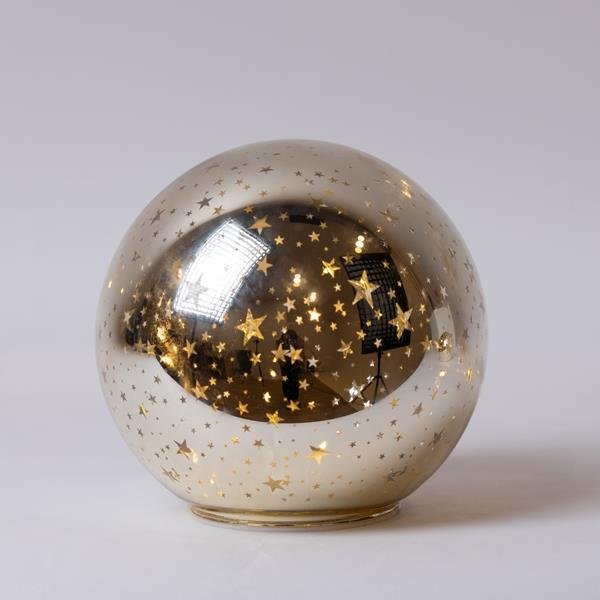 ΓΥΑΛΙΝΗ ΔΙΑΚΟΣΜΗΤΙΚΗ ΜΠΑΛΑ, ΧΡΥΣΗ, ΦΩΤΙΖΟΜΕΝΗ, ΜΕ ΑΣΤΕΡΑΚΙΑ, 15cm (600-46072)