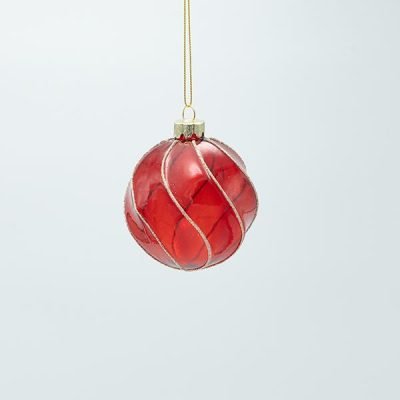 ΓΥΑΛΙΝΗ ΜΠΑΛΑ, ΚΟΚΚΙΝΗ ΔΙΑΦΑΝΗ ΜΕ ΧΡΥΣΟ GLITTER, ΣΕΤ 4ΤΜΧ, 8cm (600-47456)