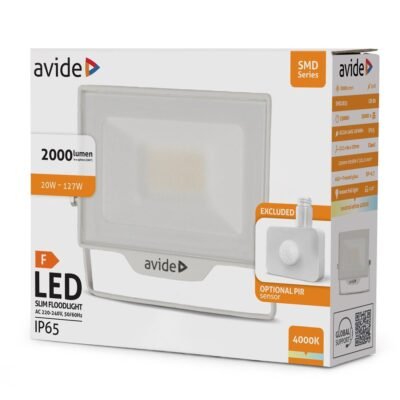 Avide Προβολέας LED SMD 20W NW 4000K με Δυνατότητα Προσθήκης Αισθητήρα PIR Λευκό (15.001.2137)