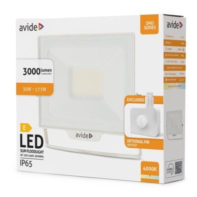 Avide Προβολέας LED SMD 30W NW 4000K με Δυνατότητα Προσθήκης Αισθητήρα PIR Λευκό (15.001.2136)