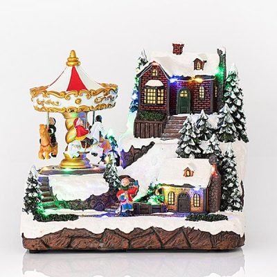 ΧΡΙΣΤΟΥΓΕΝΝΙΑΤΙΚΟ ΧΩΡΙΟ ΜΕ ΚΑΡΟΥΖΕΛ, 24 LED, ΜΕ ΜΕΤΑΣΧΗΜΑΤΙΣΤΗ, ΜΕ ΜΟΥΣΙΚΗ ΚΑΙ ΚΙΝΗΣΗ, 22,5×15,5×20,5cm (600-44810)