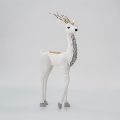 ΒΕΛΟΥΔΙΝΟ ΕΛΑΦΙ, ΛΕΥΚΟ, ΜΕ ΧΡΥΣΟ ΓΚΛΙΤΕΡ, 19x45x8cm (600-45570)