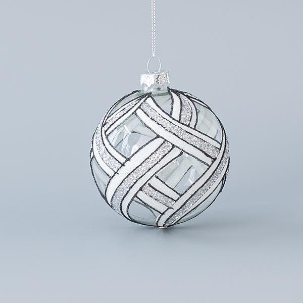 ΓΥΑΛΙΝΗ ΜΠΑΛΑ, ΑΣΠΡΟΜΑΥΡΗ, ΜΕ ΑΣΗΜΙ GLITTER, ΣΕΤ 4ΤΜΧ, 8cm (600-45037)