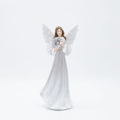 ΑΓΓΕΛΟΣ ΠΟΛΥΡΕΖΙΝ, ΑΣΗΜΕΝΙΟΣ, ΜΕ ΣΤΕΦΑΝΙ, 12x9x25.7cm (600-46746)