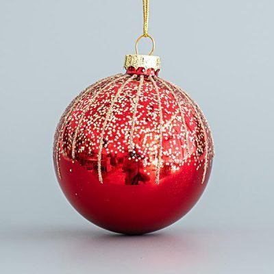 ΓΥΑΛΙΝΗ ΜΠΑΛΑ, ΚΟΚΚΙΝΗ,  ΜΕ ΧΡΥΣΟ GLITTER, ΣΕΤ 4ΤΜΧ, 8cm (600-45061)