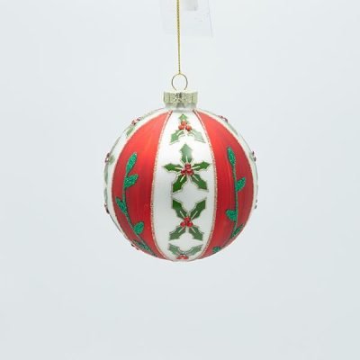 ΓΥΑΛΙΝΗ ΜΠΑΛΑ, ΛΕΥΚΗ ΜΕ ΚΟΚΚΙΝΟ ΚΑΙ ΣΧΕΔΙΑ ΓΚΙ, ΣΕΤ 4ΤΜΧ, 10cm (600-47452)