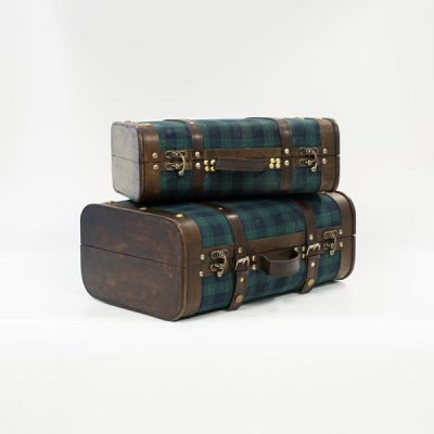 ΥΦΑΣΜΑΤΙΝΗ ΒΑΛΙΤΣΑ, ΠΡΑΣΙΝΟ-ΜΠΛΕ ΚΑΡΟ, ΣΕΤ 2 ΤΜΧ, 42×28,3×17,5cm ΚΑΙ 36×22,5×13,2cm (600-45729)