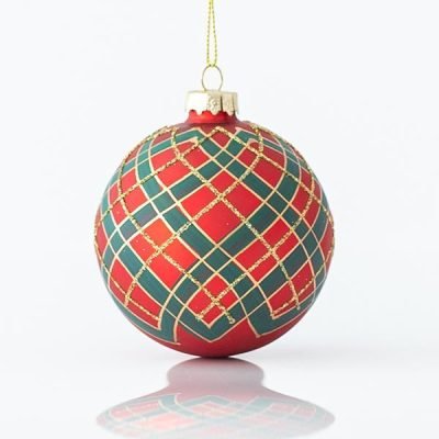 ΓΥΑΛΙΝΗ ΜΠΑΛΑ, ΚΟΚΚΙΝΗ ΜΑΤ, ΜΕ ΠΡΑΣΙΝΑ ΣΧΕΔΙΑ ΚΑΙ ΧΡΥΣΟ GLITTER, ΣΕΤ 4ΤΜΧ, 8cm (600-45075)