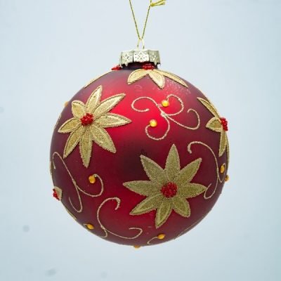 ΓΥΑΛΙΝΗ ΜΠΑΛΑ, ΚΟΚΚΙΝΗ ΜΕ ΧΡΥΣΑ ΑΛΕΞΑΝΔΡΙΝΑ,12cm (600-47489)