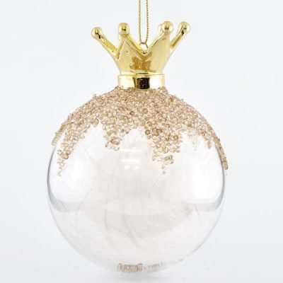 ΜΠΑΛΑ ΓΥΑΛΙΝΗ, ΔΙΑΦΑΝΗ, ΜΕ ΚΟΡΩΝΑ ΣΤΗΝ ΚΟΡΥΦΗ ΚΑΙ ΠΟΥΠΟΥΛΑ ΣΤΟ ΕΣΩΤΕΡΙΚΟ ΤΗΣ, ΣΕΤ 2ΤΜΧ, 10cm (600-42328)