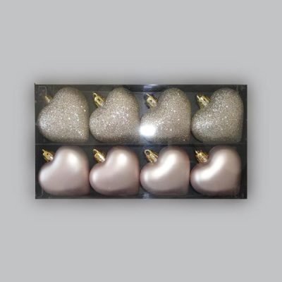 ΚΑΡΔΙΕΣ ΠΛΑΣΤΙΚΕΣ, ΣΕΤ 8 ΤΜΧ, 4 ΜΑΤ ΡΟΖ, 4 ΓΚΛΙΤΕΡ ΣΑΜΠΑΝΙ, 6 cm (600-42759)