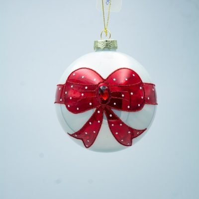 ΓΥΑΛΙΝΗ ΜΠΑΛΑ, ΛΕΥΚΗ ΜΕ ΚΟΚΚΙΝΟ ΦΙΟΓΚΟ, ΣΕΤ 4ΤΜΧ, 10cm (600-47476)