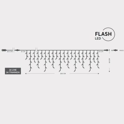 ΒΡΟΧΗ, 144 LED 3mm, 36V ΜΕΤΑΣΧΗΜΑΤΙΣΤΗ, 4 ΕΠΕΚΤΑΣΕΙΣ ΕΩΣ 3 ΣΕΤ, ΔΙΑΦΑΝΟ PVC ΚΑΛΩΔΙΟ, 120 ΘΕΡΜΟ ΛΕΥΚΟ LED & 24 ΛΕΥΚΑ FLASH LED (H60 x W300cm, 5/7/5/7), ΠΡΟΕΚΤΑΣΗ ΠΑΡΟΧΗΣ 3m, ΙΡ44 (600-11364)