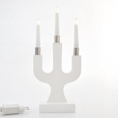 ΚΗΡΟΠΗΓΙΟ ΛΕΥΚΟ, ΜΕ 3 ΚΕΡΑΚΙΑ LED ΘΕΡΜΑ ΛΕΥΚΑ, ΜΕ ΜΕΤΑΣΧΗΜΑΤΙΣΤΗ, ΞΥΛΙΝΟ, 17,5x7x38,5cm (600-40263)