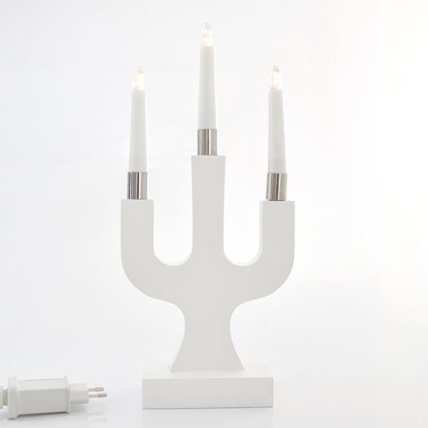 ΚΗΡΟΠΗΓΙΟ ΛΕΥΚΟ, ΜΕ 3 ΚΕΡΑΚΙΑ LED ΘΕΡΜΑ ΛΕΥΚΑ, ΜΕ ΜΕΤΑΣΧΗΜΑΤΙΣΤΗ, ΞΥΛΙΝΟ, 17,5x7x38,5cm (600-40263)