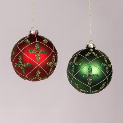 ΓΥΑΛΙΝΗ ΜΠΑΛΑ, ΠΡΑΣΙΝΗ ΚΑΙ ΚΟΚΚΙΝΗ ΜΕ ΣΧΕΔΙΟ ΛΟΥΛΟΥΔΙ, ΣΕΤ 2ΤΜΧ, 10cm (600-42765)