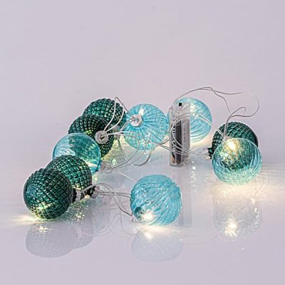 ΣΕΙΡΑ, 10 LED 5mm, ΠΡΑΣΙΝΕΣ ΓΥΑΛΙΝΕΣ ΜΠΑΛΕΣ 6cm, ΜΠΑΤΑΡΙΑΣ 3xAA, ΔΙΑΦΑΝΟ PVC ΚΑΛΩΔΙΟ, ΘΕΡΜΟ ΛΕΥΚΟ LED ΑΝΑ 15cm, ΠΡΟΕΚΤΑΣΗ ΠΑΡΟΧΗΣ 50cm, IP20 (600-11245)