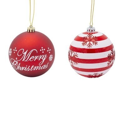 ΠΛΑΣΤΙΚΗ ΜΠΑΛΑ, ΚΟΚΚΙΝΗ MERRY CHRISTMAS ΚΑΙ ΧΙΟΝΟΝΙΦΑΔΑ, ΣΕΤ 4ΤΜΧ, 10cm (600-47815)