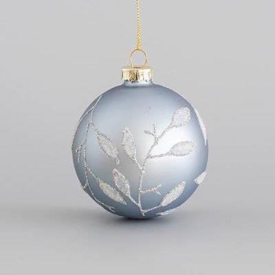 ΓΥΑΛΙΝΗ ΜΠΑΛΑ, ΑΠΑΛΟ ΜΠΛΕ ΜΑΤ, ΜΕ GLITTER ΦΥΛΛΑ, ΣΕΤ 4ΤΜΧ, 8cm (600-45065)