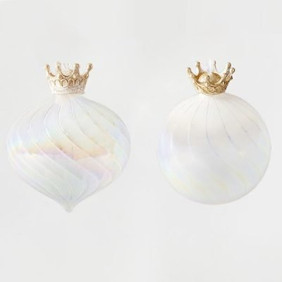 ΓΥΑΛΙΝΟ ΣΤΟΛΙΔΙ, ΛΕΥΚΟ ΠΕΡΛΕ, ΜΕ ΚΟΡΩΝΑ, 2 ΣΧΗΜΑΤΑ, ΣΕΤ 2ΤΜΧ, 10cm (600-45858)