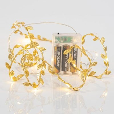 ΦΩΤΙΖΟΜΕΝΗ ΓΙΡΛΑΝΤΑ ΜΕ ΥΦΑΣΜΑΤΙΝΑ ΧΡΥΣΑ ΦΥΛΛΑ, 16 MINI LED, ΜΠΑΤΑΡΙΑΣ 3xAA, ΧΡΟΝΟΔΙΑΚΟΠΤΗ, ΘΕΡΜΟ ΛΕΥΚΟ LED ANA 10cm, ΠΡΟΕΚΤΑΣΗ ΠΑΡΟΧΗΣ 30cm, IP20 (600-11458)