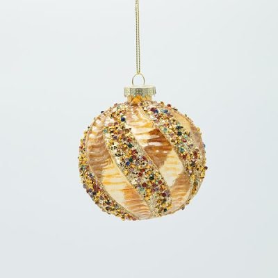 ΓΥΑΛΙΝΗ ΜΠΑΛΑ, ΔΙΑΦΑΝΗ ΧΡΥΣΗ ΜΕ ΣΑΜΠΑΝΙ ΠΕΤΡΕΣ, ΣΕΤ 4ΤΜΧ, 8cm (600-47469)