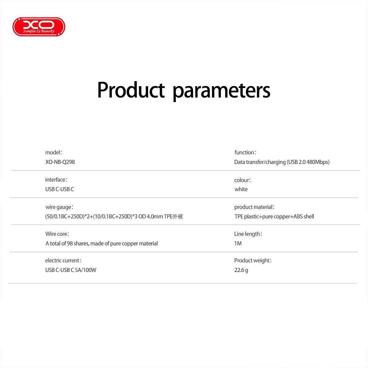 XO NB-Q298 Καλώδιο Φόρτισης & Μεταφοράς Δεδομένων Type-C σε Type-C 240W Λευκό 1m (16.005.0408) - Image 7