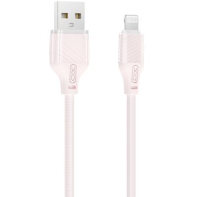 XO NB291 Καλώδιο Φόρτισης & Μεταφοράς Δεδομένων USB-A σε Lighting Πλεκτό 6A Ροζ 1m (16.005.0399)