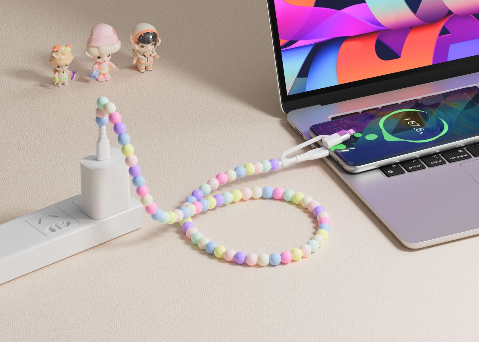 XO NB-Q301 Πολύχρωμο Καλώδιο με Χάντρες Type-C σε Type-C 60W & Lighting 27W 1m (16.005.0407) - Image 2