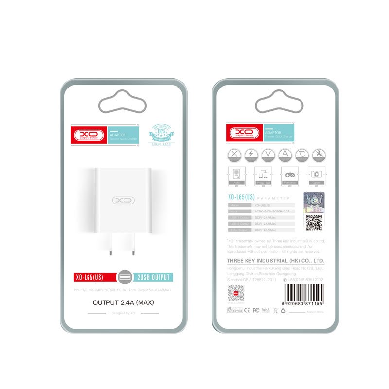 XO L65EU 2.4A Διπλής Θύρας USB Φορτιστής Άσπρο (16.006.0009) - Image 2