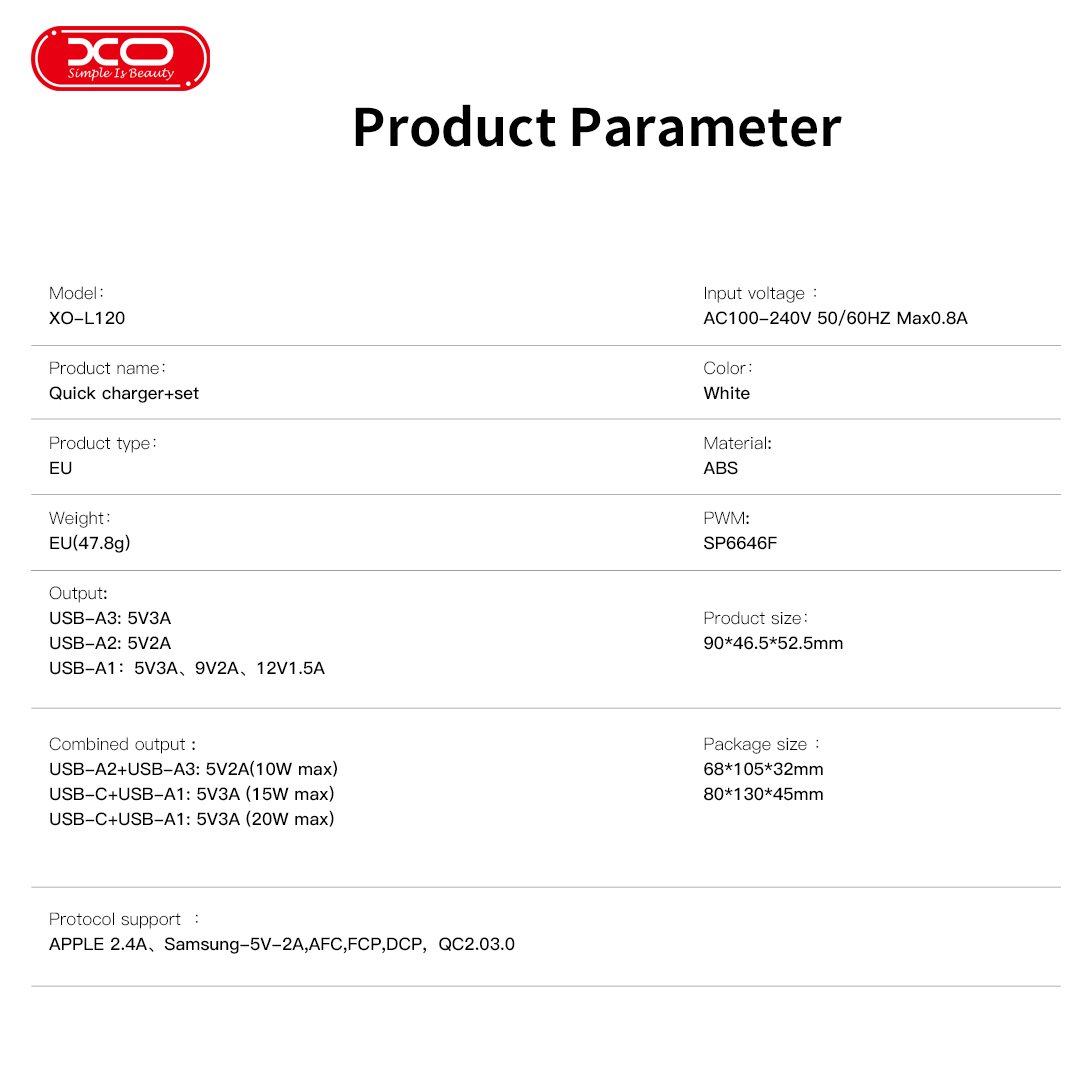 XO L120 (EU) Φορτιστής γρήγορης φόρτισης πολλαπλών θυρών με καλώδιο TYPE-C (NB189A) (16.006.0269) - Image 4
