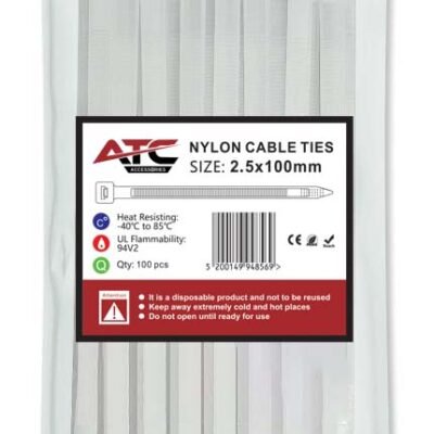 ATC Δεματικά 2.5x100mm Νάιλον Λευκά 100τμχ Σακουλάκι (20.007.0007)