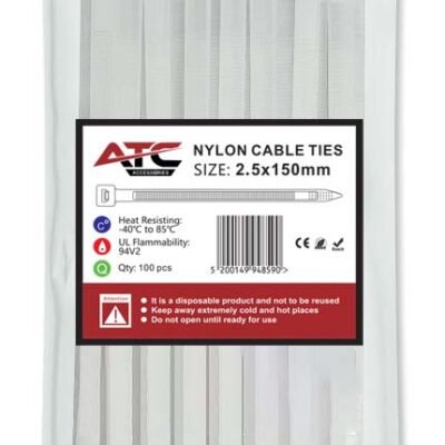 ATC Δεματικά 2.5x150mm Νάιλον Λευκά 100τμχ Σακουλάκι (20.007.0010)