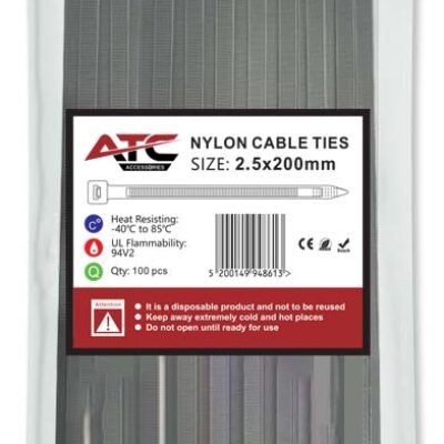 ATC Δεματικά 2.5x200mm Νάιλον Μαύρα 100τμχ Σακουλάκι (20.007.0012)