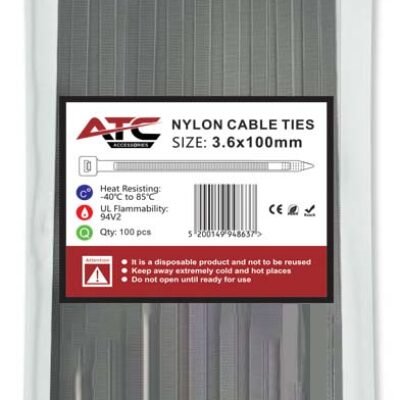 ATC Δεματικά 3.6x100mm Νάιλον Μαύρα 100τμχ Σακουλάκι (20.007.0014)