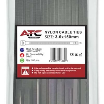 ATC Δεματικά 3.6x150mm Νάιλον Μαύρα 100τμχ Σακουλάκι (20.007.0016)