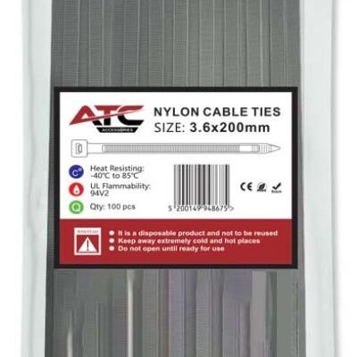 ATC Δεματικά 3.6x200mm Νάιλον Μαύρα 100τμχ Σακουλάκι (20.007.0018)