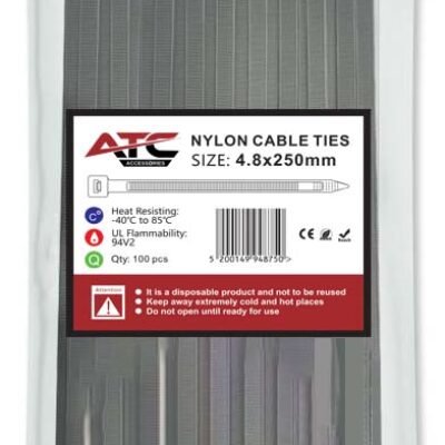 ATC Δεματικά 4.8x250mm Νάιλον Μαύρα 100τμχ Σακουλάκι (20.007.0026)