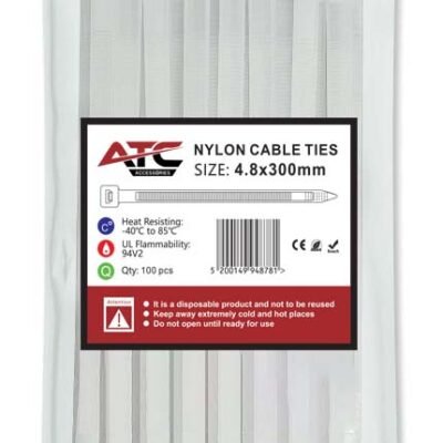 ATC Δεματικά 4.8x300mm Νάιλον Λευκά 100τμχ Σακουλάκι (20.007.0029)