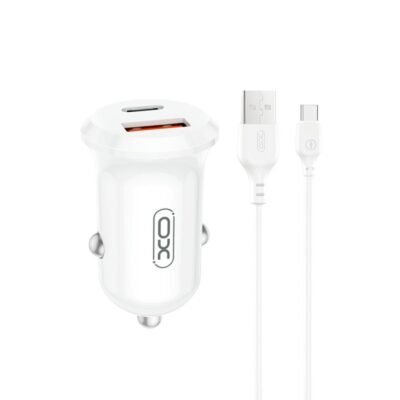 XO CC69 MINI SMART ΦΟΡΤΙΣΤΗΣ ΑΥΤΟΚΙΝΗΤΟΥ, 30W, 1 ΘΥΡΑ PD, 1 ΘΥΡΑ USB, ΜΕ ΚΑΛΩΔΙΟ TYPE-C ΛΕΥΚΟΣ