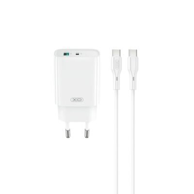 XO wall charger CE30 PD 30W 1x USB-C 1x USB white + cable USB-C – USB-C