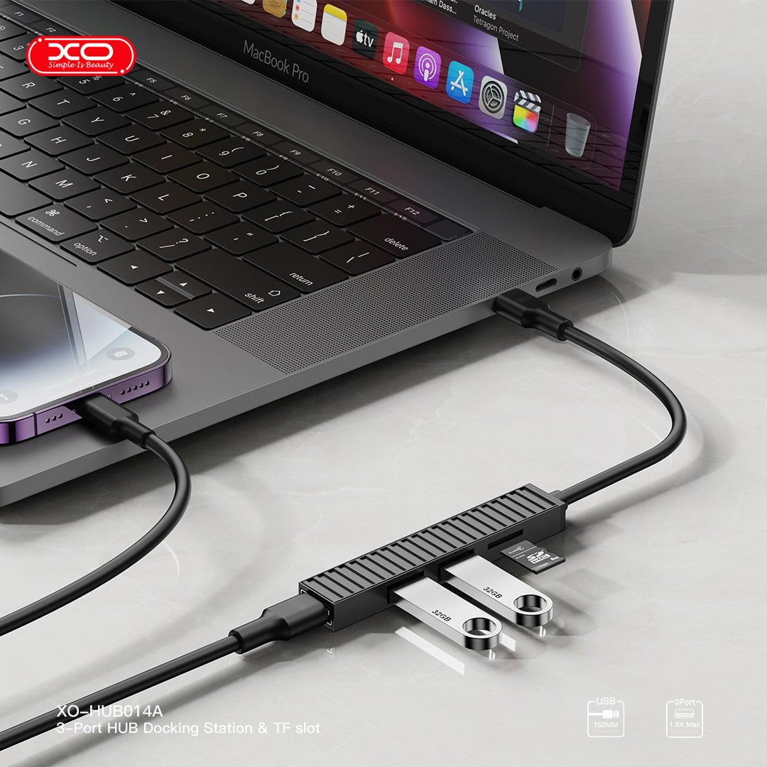 XO HUB014A Plastic portable 4 in 1 docking station (Micro to USB3.0+USB2.0 * 2+TF) (16.005.0296) - Image 3