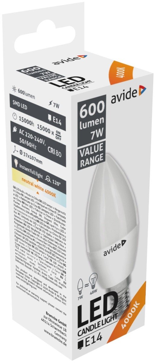 Avide LED Value Candle 7W E14 Λευκό 4000K 610 lumen
