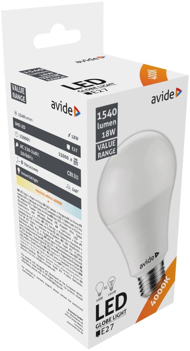 Avide LED Value Globe 18W E27 Λευκό 4000K 1550 lumen