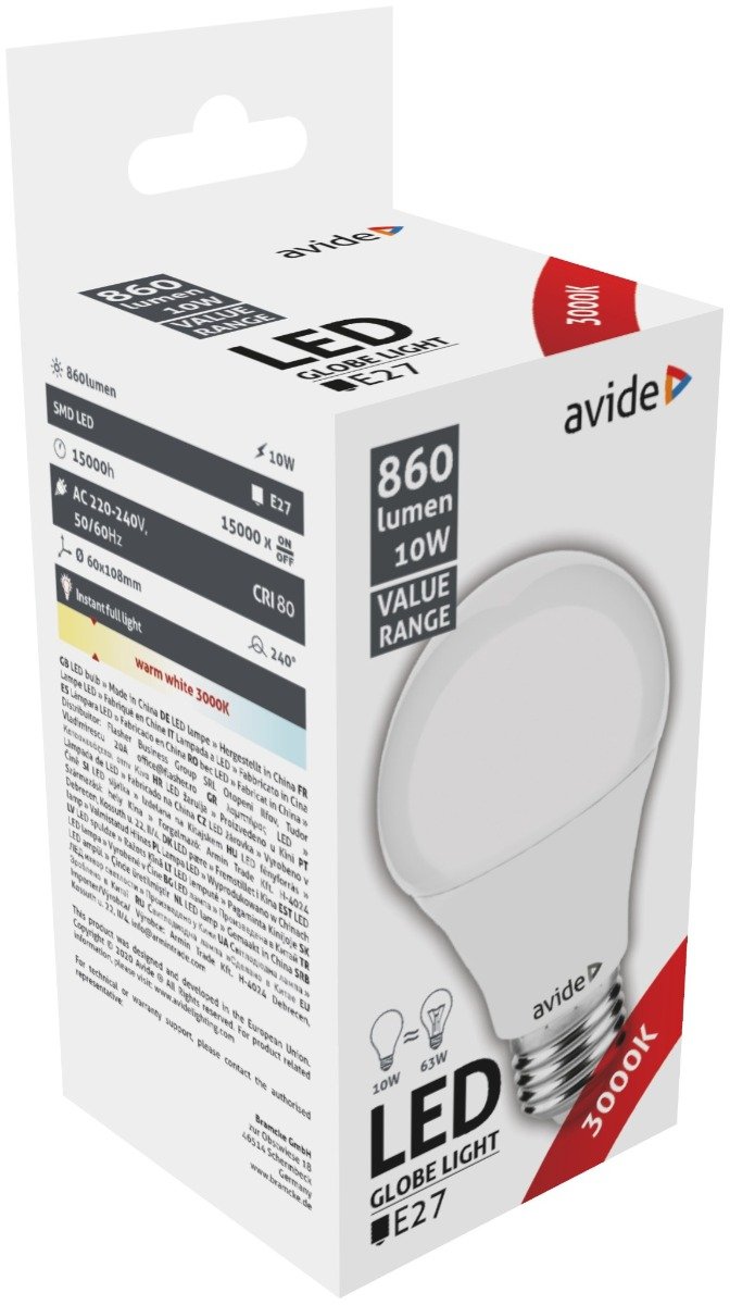 Avide LED Value Globe 10W E27 Θερμό 3000K 880 lumen