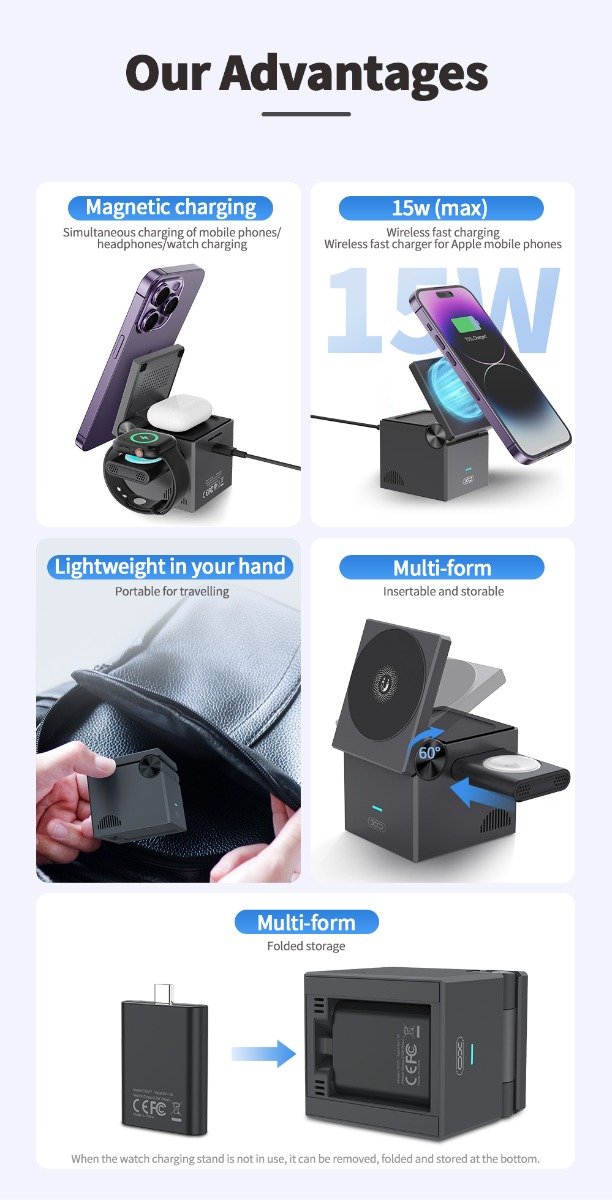 XO CX027 Κινητό /Apple Watch/ TWS 3-σε-1 Ασύρματος φορτιστής 15W (16.006.0271) - Image 4