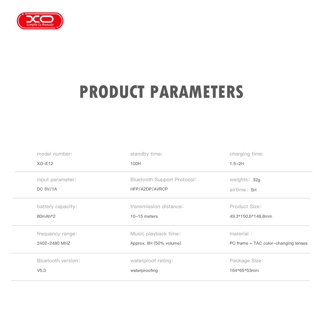 XO E12 Smart Audio Γυαλία με Προστασία από Μπλε Φως Οθόνης (16.001.0275) - Image 8