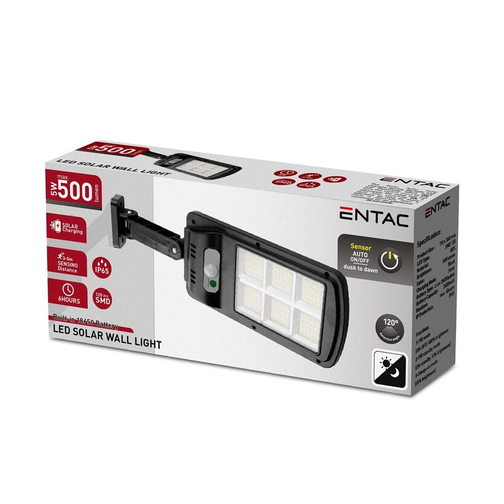 Entac Ηλιακό Φωτιστικό Τοίχου Πλαστικό 5W SMD με Αισθητήρα PIR (15.007.0296) - Image 2